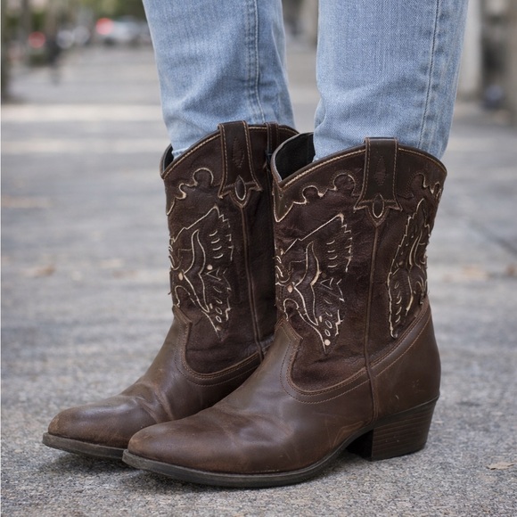 Frye Shoes - Frye Western Perforated Ankle High Boots